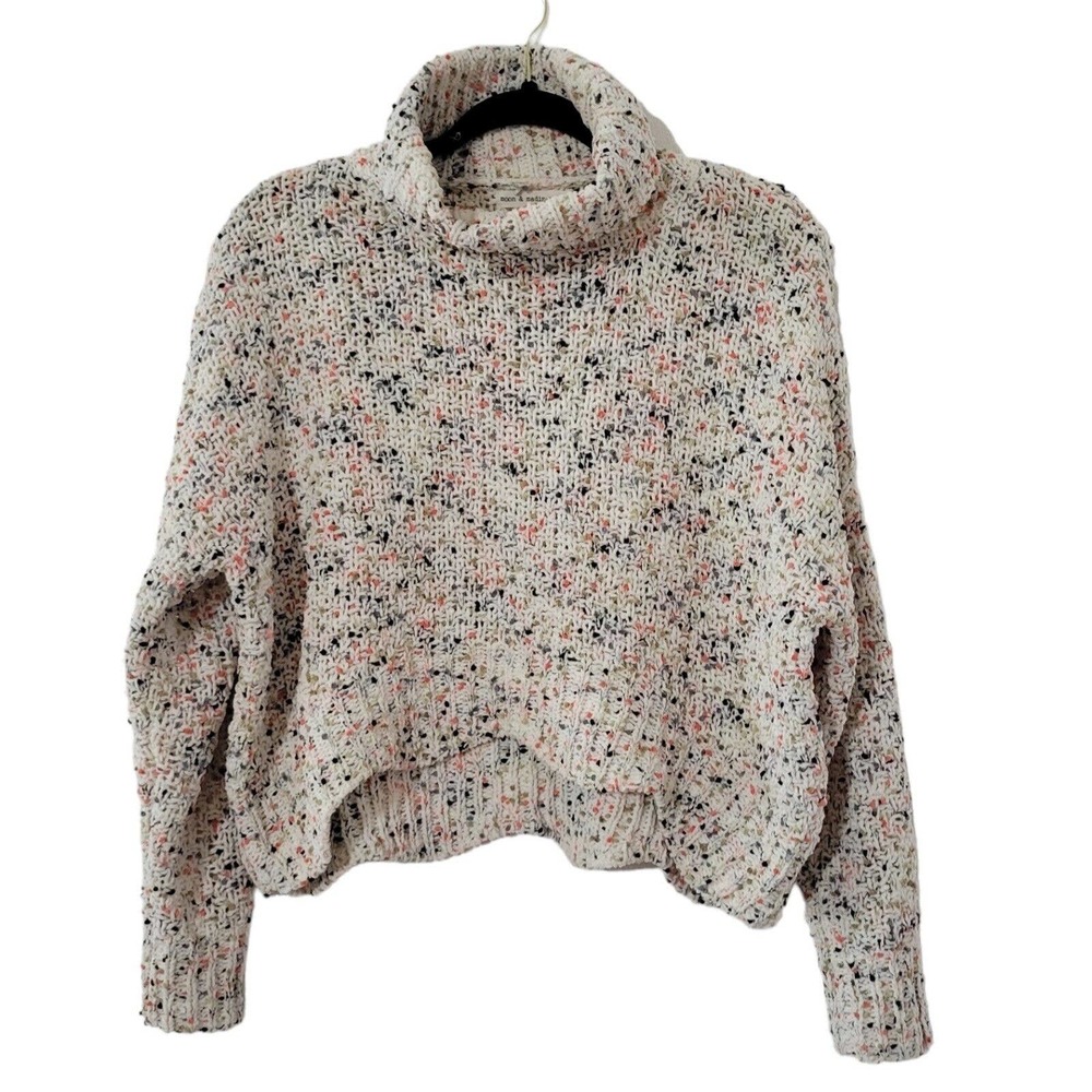 V73 Moon & Madison Pullover Crochet Scallop Hem Turtleneck Sweater, Sz Small EUC